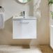 Hudson Reed Meuble lavabo suspendu – 60 cm – Blanc – Avec vasque simple – Poignée barre en T chromée