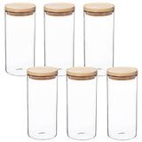 WellHome Set van 6 voorraadpotten van glas en hout, 1,3 l, x 6 1300 ml