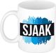 Bellatio Decorations Sjaak naam cadeau koffie mok - beker - met blauw verfstrepen - Cadeau collega - vaderdag - verjaardag - meester - coach - 300 ml - wit