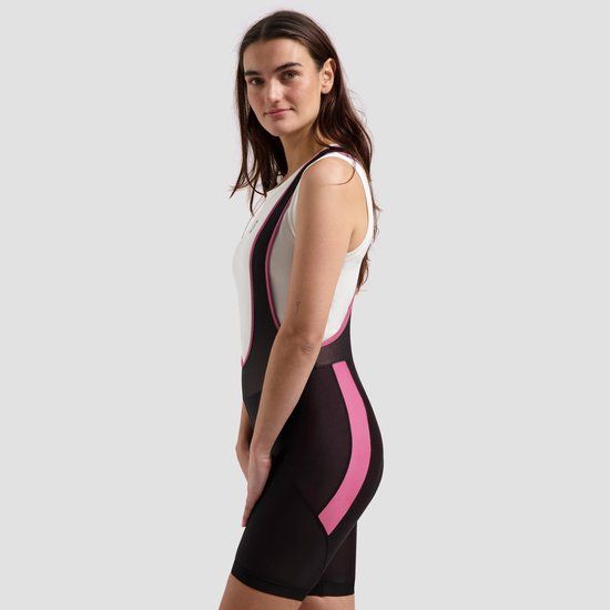 Rogelli Core Korte Fietsbroek Dames - Bretels - Zwart Roze - XXL