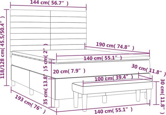 vidaXL Boxspring Bed - 140x190 cm - Lichtgrijs - Stof