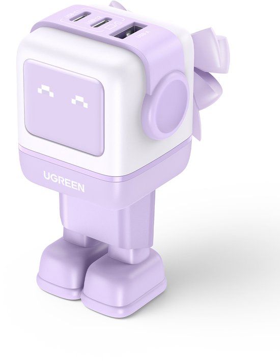 UGREEN Uno USB C-oplader 65W RobotGaN-oplader USB C-voeding 3-poorts snellader Robot compatibel met MacBook Pro/Air, iPad, iPhone 16 Pro Max, Galaxy S24 Ultra, Dell XPS Paar Wit