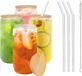 Unyqoos® Set van 4 glazen, helder borosilicaatglas, met doosvormig ontwerp, inclusief deksel en rietje, herbruikbaar, inhoud 40 g, inclusief 4 deksels, 4 rietjes en een reinigingsborstel