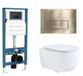 QeramiQ Dely Swirl Toiletset - inbouwreservoir Qeramiq Flush - slim zitting - metaal messing geborstelde bedieningsplaat - rechthoekige knoppen - glans wit