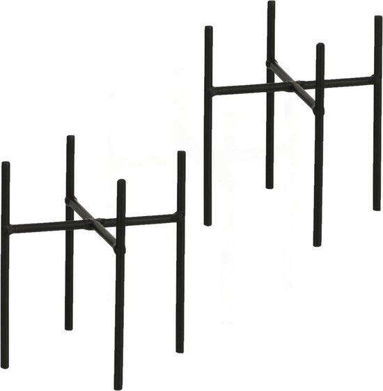 Mica Decorations Plantenstandaard - Zwart - D11.5 x H12.5 cm - 2 stuks