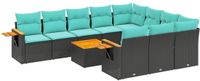 vidaXL 11-delige Loungeset met Kussens Poly Rattan Zwart
