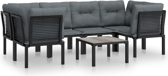 vidaXL 7-delige Loungeset poly rattan zwart en grijs