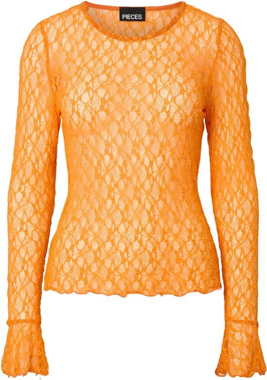 PIECES PCFLAISA LS O-NECK LACE TOP JRS D2D Meisjes Blouses XL Russet Orange