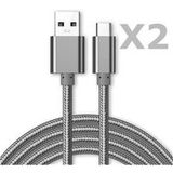 Little Boutik® Kabel Type-C Versterkte nylon Lengte 2M Zilverkleur X2
