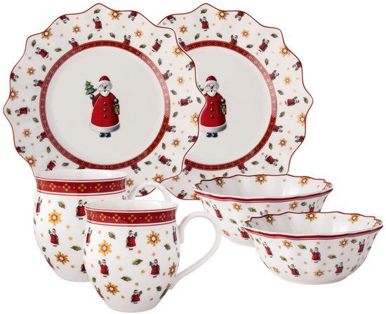 Merkloos Villeroy & Boch Kerst ontbijtservies voor 2 personen - 6-delige set