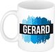 Bellatio Decorations Gerard naam cadeau koffie mok - beker - met blauw verfstrepen - Cadeau collega - vaderdag - verjaardag - meester - coach - 300 ml - wit