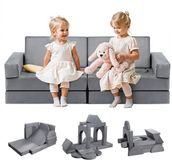 VEVOR Modulaire Speelbank voor Peuters met Armleuningen, 28D Spons en Korte Pool, Zelfgemaakte Modulaire Kinderbank voor Speelkamer Slaapkamer, 14 Stuks, Grijs
