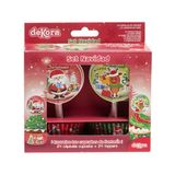 dekora - Decoratie Set voor Het Bakken van Kerst Cupcakes met 24 Cupcakevormpjes en 24 Cupcake Toppers van Papier - Kerstdecoratie voor Cupcakes of Muffins - Rood en Groen