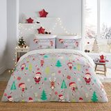 Fusion Santa's Favourite Elf Helper dekbedovertrekset - Tweepersoons (200 x 200 cm) - omkeerbaar kerstbeddengoed met 2 kussenslopen - witte polkadots en elfjesprint - zachte katoenmix - feestelijk en