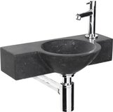 Differnz Teti Fonteinset - Natuursteen Bombai Black - Zwart - Rechte Kraan - Chroom - 40x23x8cm