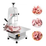 Merkloos Latios Vleesbandzaag - Elektrische bottenzaag tafelmodel - 650 W Motor - Zaagtafel 315 x 460 mm - Commercieel - Voor bevroren varkens- en rundvlees - Zilver