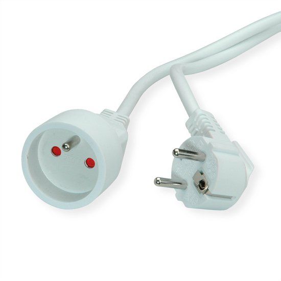 VALUE 19.99.1174 Stroomverlengkabel met aarde, CEE7/7, Wit, 5 m