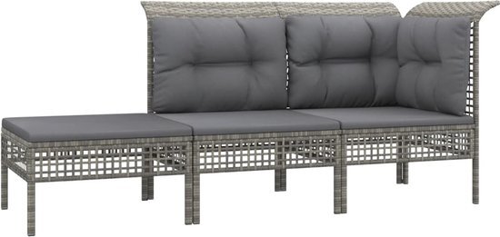 vidaXL 3-delige Loungeset met kussens poly rattan grijs