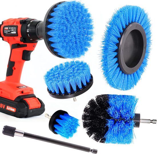 Krachtreinigingsborstels, 6-delige borstelopzetset, middelhard, voor accu schroevendraaier en boormachine