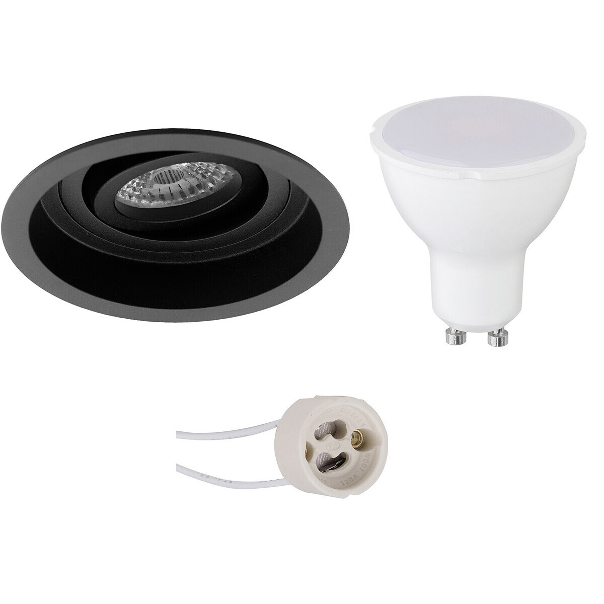 BES LED LED Spot Set - Pragmi Domy Pro - GU10 Fitting - Dimbaar - Inbouw Rond - Mat Zwart - 6W - Helder/Koud Wit 6400K - Verdiept - Kantelbaar - Ã˜105mm