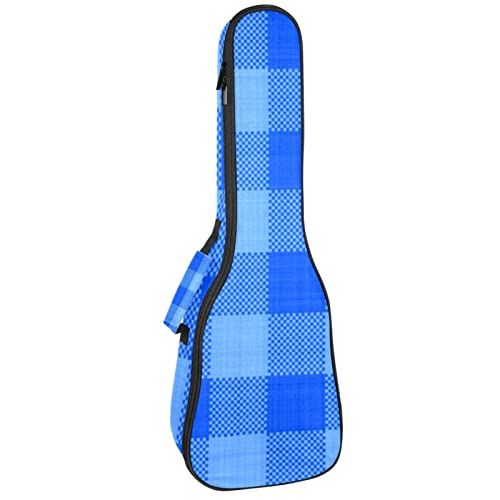 Mersov Concert Ukelele Rugzak, Heavy Duty Ukulele Case Tas met Opslag, Sopraan Concert Tenor Ukelele 10 MM Gewatteerde Tas Blauw Plaid Grid Textiel