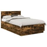 vidaXL Bedframe met hoofdeinde Rook Eiken 120 x 200 cm Bewerkt hout