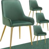 tectake® Eetkamerstoel Avane - Fluweeloptiek - Ergonomische gestoffeerde stoel met gouden stalen poten - Draagkracht 120 kg - Moderne eetkamer- en keukenstoel - Set van 4 - Groen