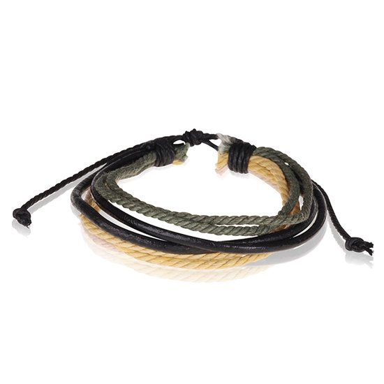 LGT JWLS LGT Jewels verstelbare armband Zwart Leer Geel Groen Touw