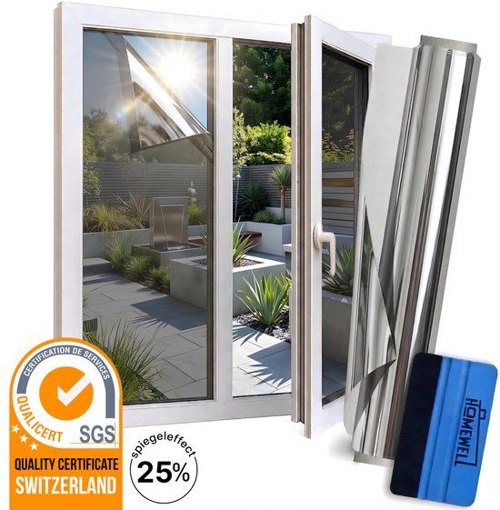 Homewell Isolerende HR+ Raamfolie 90x200cm - Statisch Zonwerende folie met Spiegeleffect - Zilver 25%
