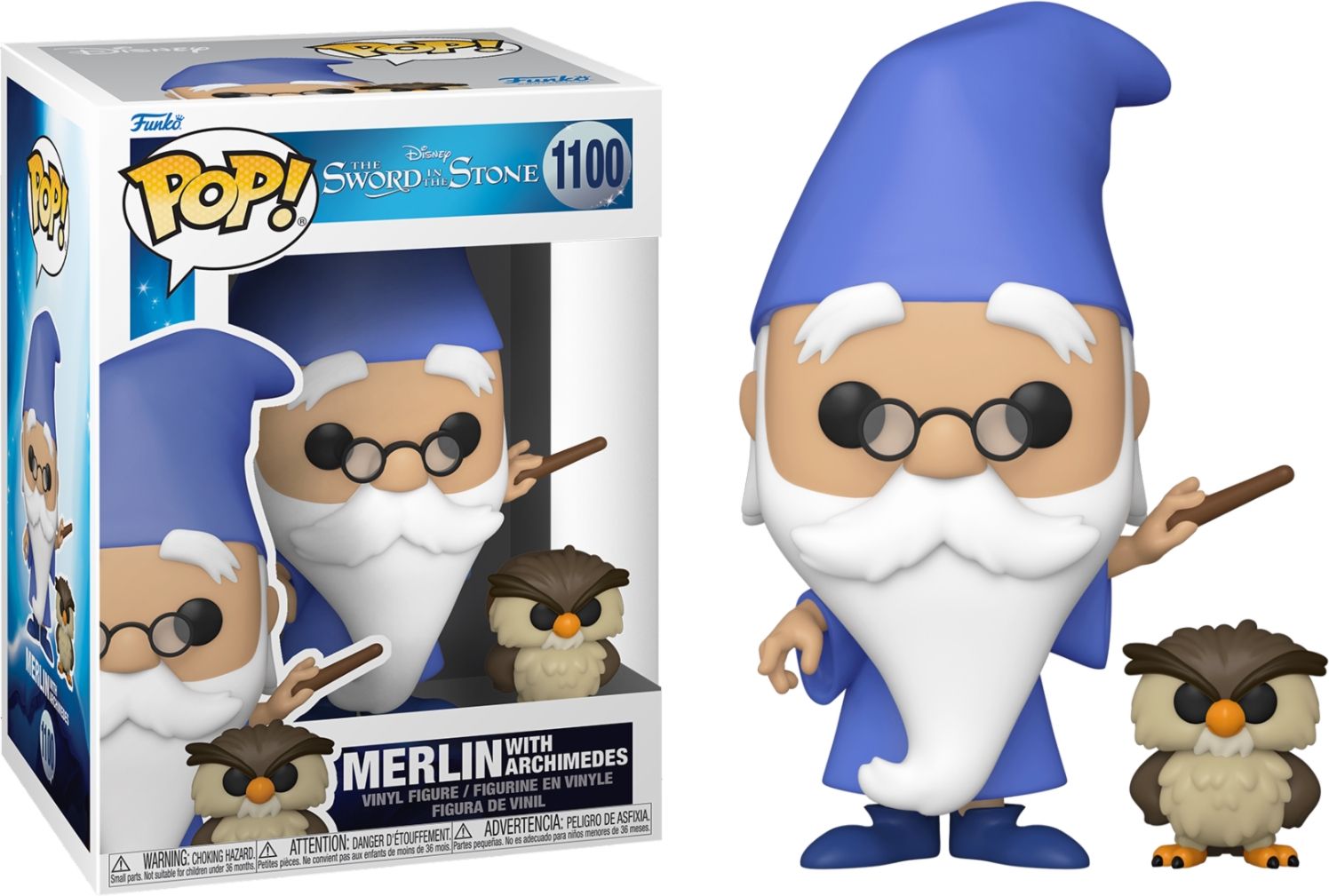 Funko Sword in the Stone - Merlin w/ Archimedes Bobble Head POP N° 1100 - 0889698491525