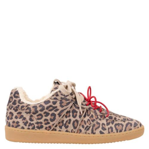 DWRS CARPI leopard teddy gevoerde suède sneakers met panterprint beige/zwart