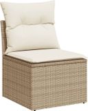 vidaXL Tuinbank zonder armleuning met kussens poly rattan beige