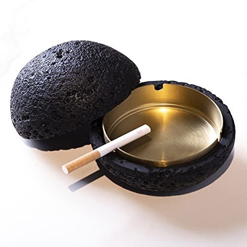 Cutfouwe Outdoor Asbak voor Patio met deksel, premium betonnen asbak - 12.5 x 11.2 cm - Zwart