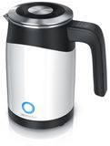 Arendo Single 303001/303527, draadloze reiswaterkoker, roestvrijstalen behuizing, inhoud 0,5 liter, 1100 watt, 360° voet, akoestisch signaal, droogkookbeveiliging, Cool Wall, kalkfilter, warmhoudfunctie, automatische uitschakeling
