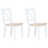 VidaXL Eetkamerstoelen 2 stuks massief rubberwood naturel en wit