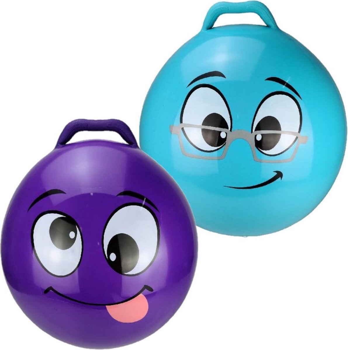 My Skippy Buddy 2x stuks skippyballen smiley voor kinderen paars en blauw 45 cm - Zomer buiten speelgoed