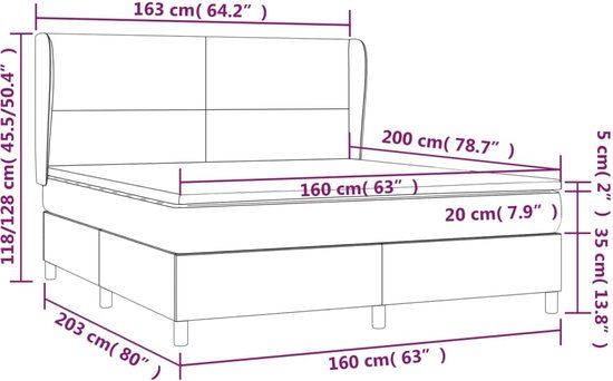 vidaXL Boxspring met matras stof donkerbruin 160x200 cm