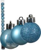 Decoris Mini kerstballen - 14x st - lichtblauw - D3 cm - kunststof