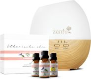 Zenful Oasis Aroma Diffuser met Etherische Olie Set - Wit, Hout, Geel