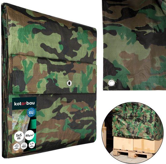 KOTARBAU® Afdekzeil - Polyethyleen - 5 x 5 m - Camouflage - 90 g/m² - Waterdicht