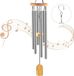 Unyqoos® Windgong – Carillon d'extérieur en 6 tubes en alliage d'aluminium, argenté, avec gouttes en bois, suspension en nylon et crochet en S, adapté pour jardin, balcon et terrasse