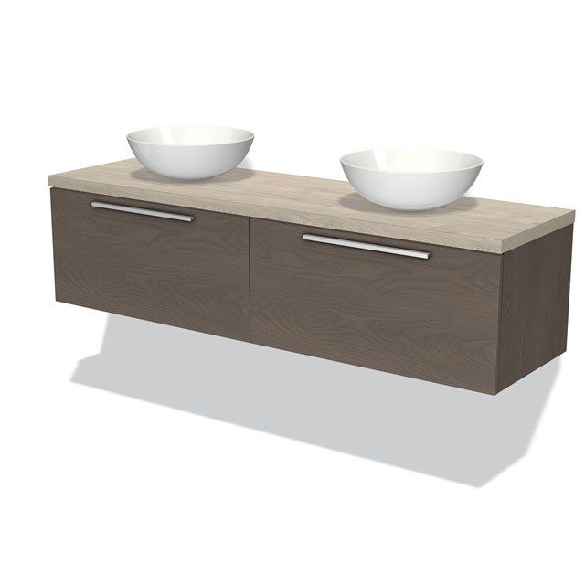 Maxaro Badkamermeubel Modulo Plato 160cm Donkerbruin Eiken 2 Lades Vlak Lichtgrijs Eiken