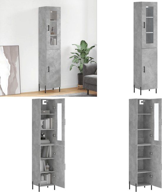 vidaXL Hoge kast 34,5x34x180 cm bewerkt hout betongrijs