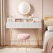 Vasagle Coiffeuse avec miroir pivotant et tabouret, miroir de coiffeuse, avec éclairage et multiprise, tabouret rembourré, pour chambre, coiffeuse, 40 x 100 x 134,8 cm, blanc mat et doré clair