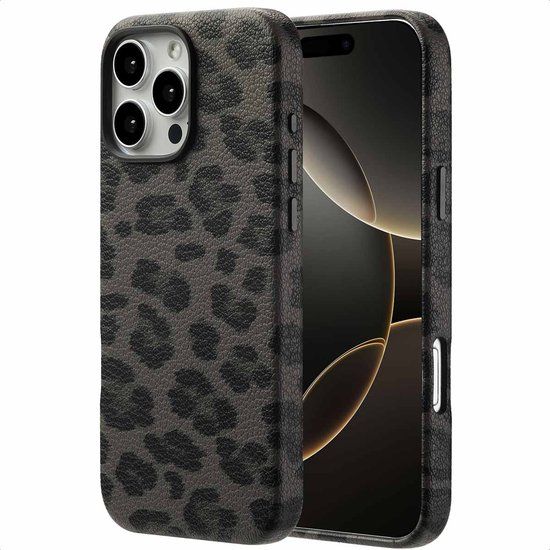 Selencia Sabi Backcover Panterprint met MagSafe voor de Apple iPhone 16 Pro Max - Midnight Black