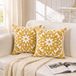 Alysheer Geborduurde decoratieve kussenhoezen 45,7 x 45,7 cm set van 2 stuks, knus Boho Mandala gebreid patroon, duurzaam 100% katoenen canvas, mosterdgele kussenslopen voor bank, woonkamer (goud)