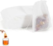 100 stuks theefilters voor losse thee, 7 x 9 cm, theefilters, wegwerptheezakjes met trekkoord, herbruikbaar, voor thee, specerijen, vanille, lavendel, koffie (wit)