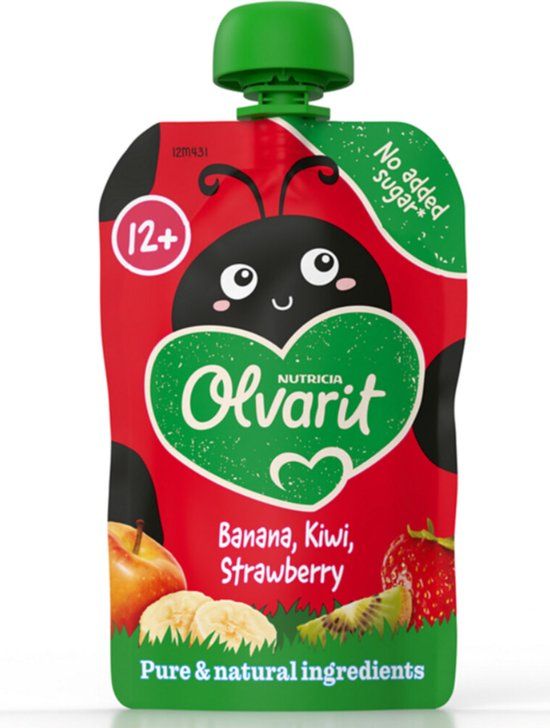 Olvarit Knijpfruit 12+m Aardbei Banaan Kiwi 100 gr - Voordeelverpakking