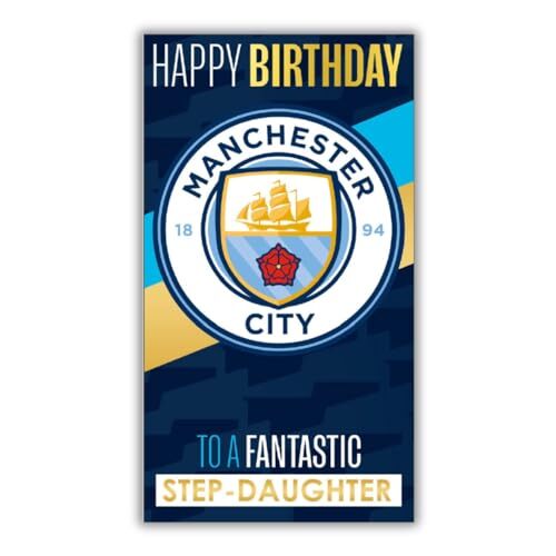 Danilo Promotions Ltd Manchester City Football Club verjaardagskaart. Wordt geleverd met stickers om te personaliseren met je bijschrift, mama, papa, kleinzoon, vriend, open verjaardagskaart, blauw