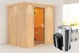 Karibu Fanja Sauna met dakkraag bronzen glas deur kachel 3,6 kW externe bediening